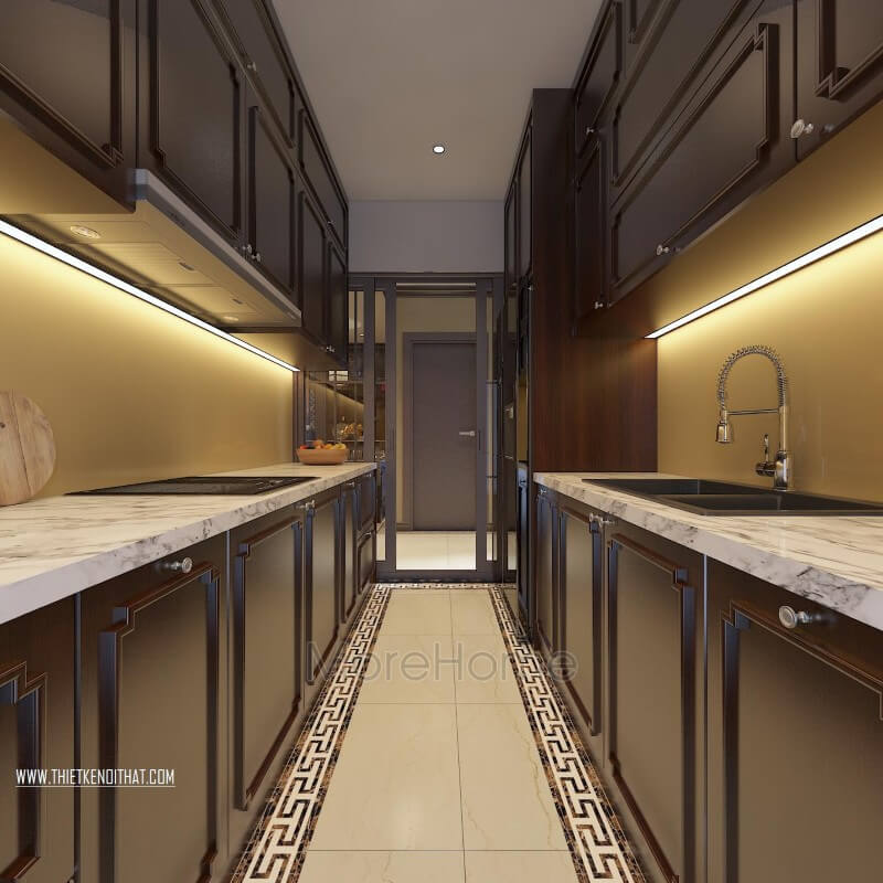 Thiết kế nội thất phòng bếp gỗ tự nhiên hiện đại, sang trọng Thiết kế chung cư