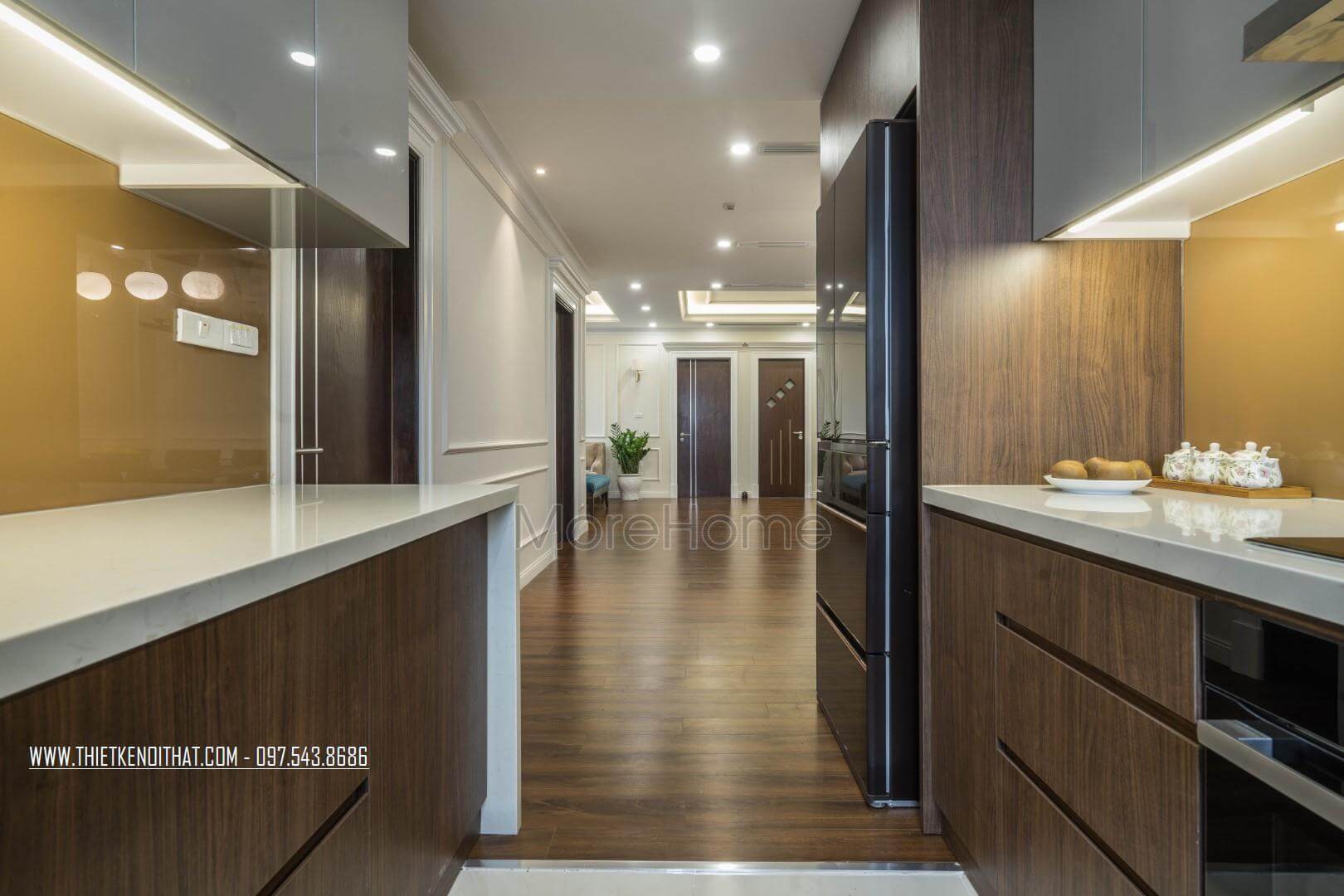 Tủ bếp hiện đại âm tường giúp tiết kiệm không gian sử dụng của phòng bếp Thiết kế và sản xuất tủ bếp đẹp