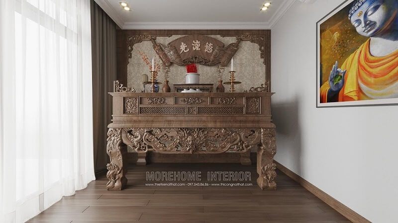 Mẫu bàn thờ gia tiên đẹp với những đường nét trạm chổ tỉ mỉ đồ hỏi người thợ phải có tay nghề cao để tạo nên một tuyệt tác này