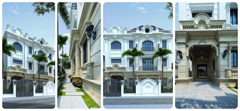 Mẫu thiết kế kiến trúc biệt thự tân cổ điển 3 tầng được áp dụng tại KĐT Xuân Phương, Từ Liêm, Hà Nội.