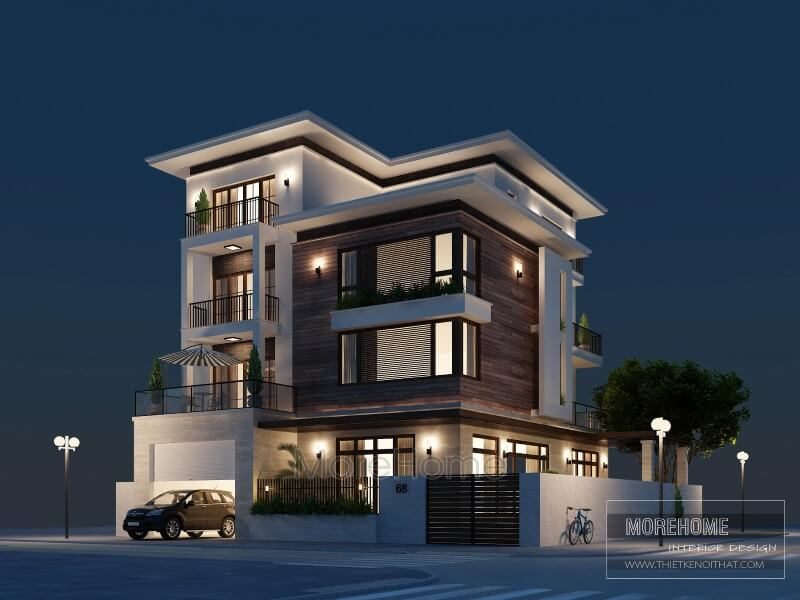 Kiến trúc biệt thự 4 tầng ở Nam Định được thiết kế theo phong cách hiện đại.